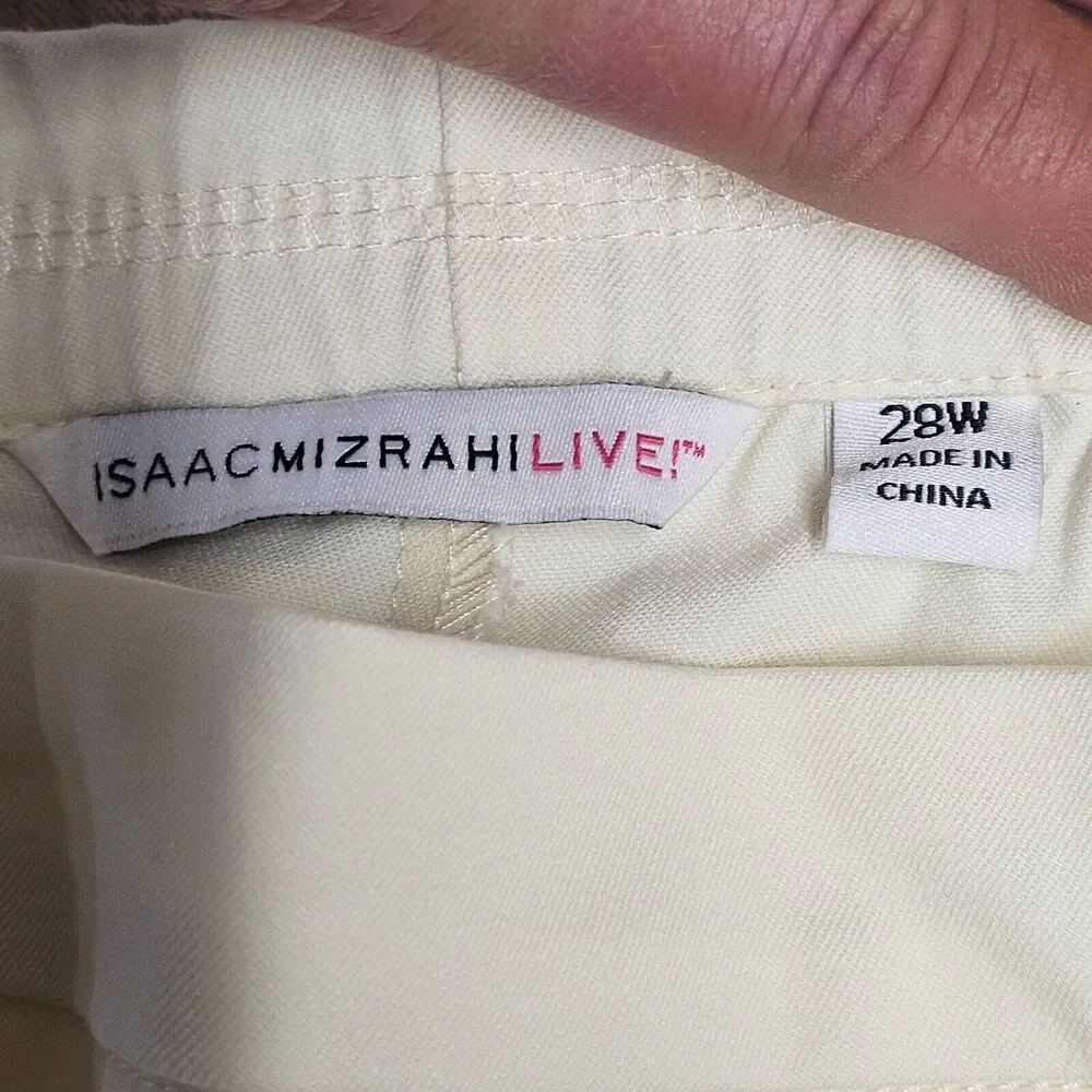 Isaac Mizrahi Live! Women's Cream Stretch Cropped‎ Trouser Dress Pants Size 28W